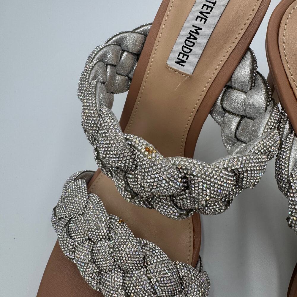 Steve Madden Kenley Silver Rhinestone Braided Double Strap Stiletto Mule Heel 10 - Picture 10 of 16
